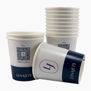 Gobelet en carton personnalisée, Custom printed paper cups, Kubki papierowe z nadrukiem indywidualnym, Pappbecher mit individuell bedruckt, Pappersmuggar med eden tryck.